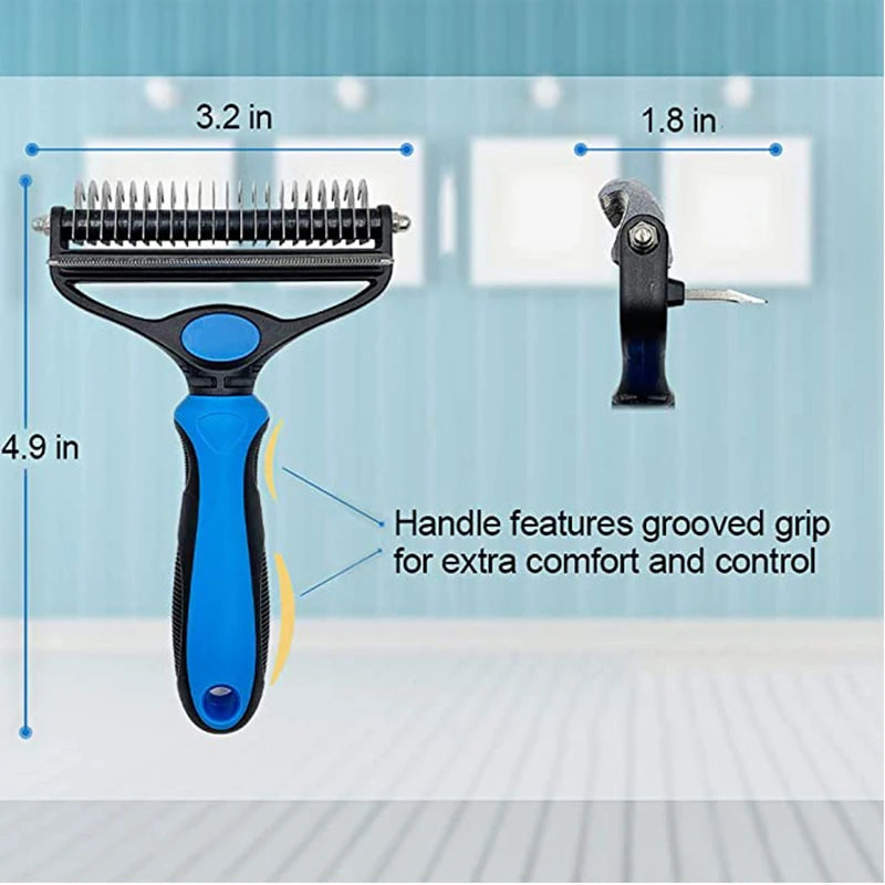 2 Sided Stainless Steel Pet Hair Remover Brush Comb for Dog Deshedding Mats & Tangles Grooming Tool
