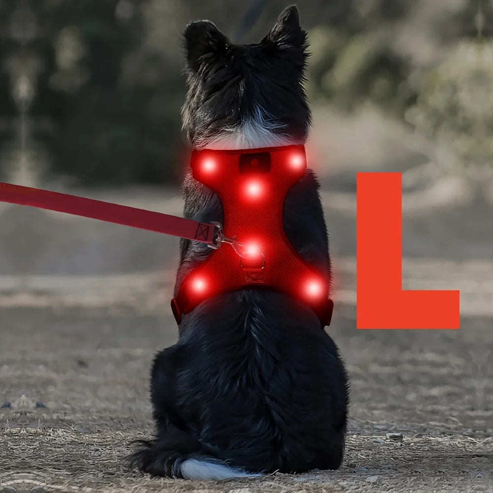 Light up LED Dog Harness No Pull Rechargeable Dog Vest with Detachable Battery Washable Nylon Harness for Small Medium Large Dog