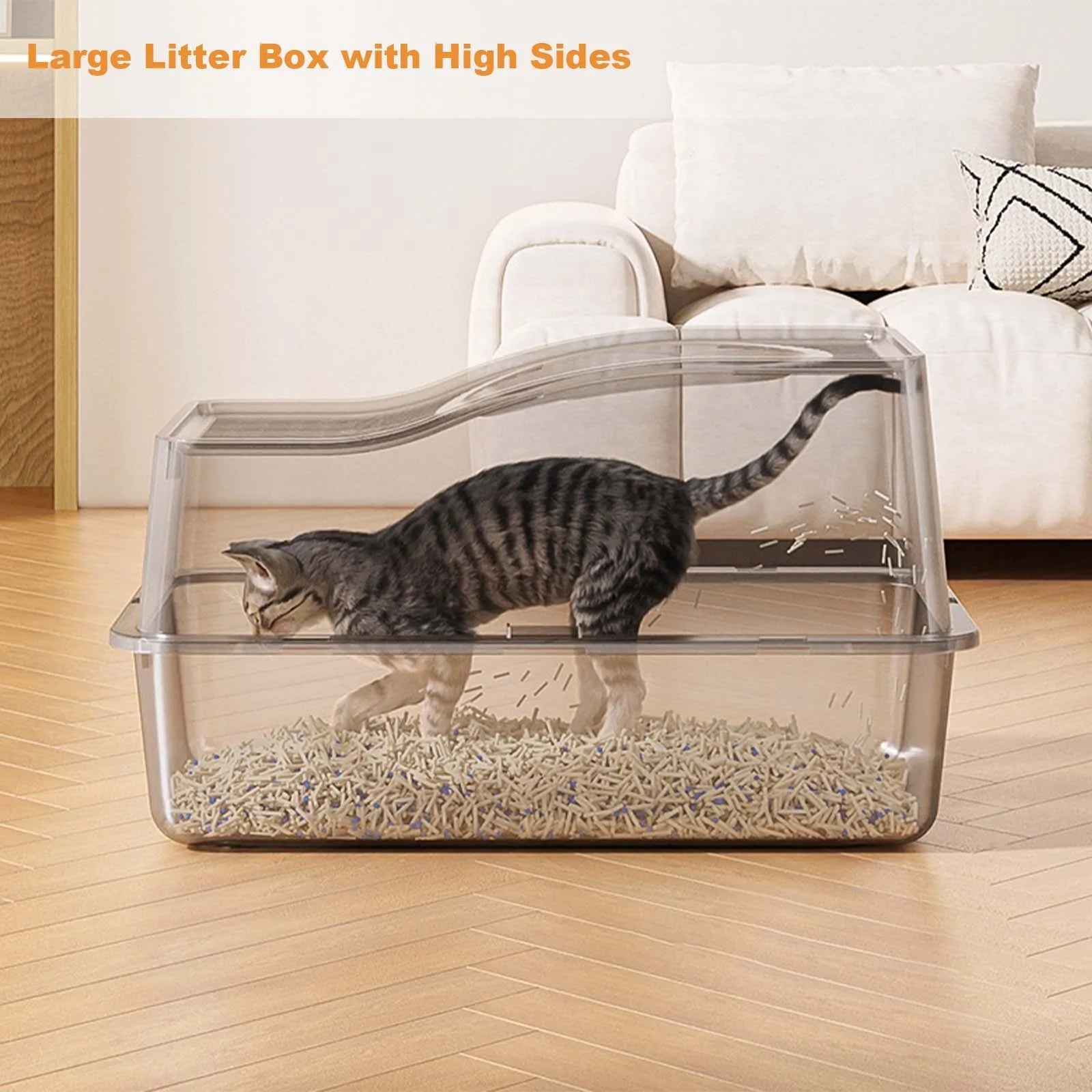 Custom Semi-Enclosed Stainless Steel Cat Litter Box With Ventilated Lid High Walls Anti Splash Top Entry Cat Toilet with Handle