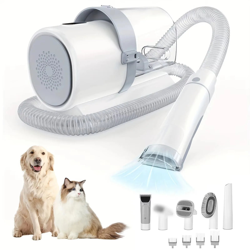 5-in-1 Dog Grooming Vacuum Kit Strong Pet Hair Removal Professional Clippers 6 Guide Combs Pet Grooming Tools for Dogs Cats