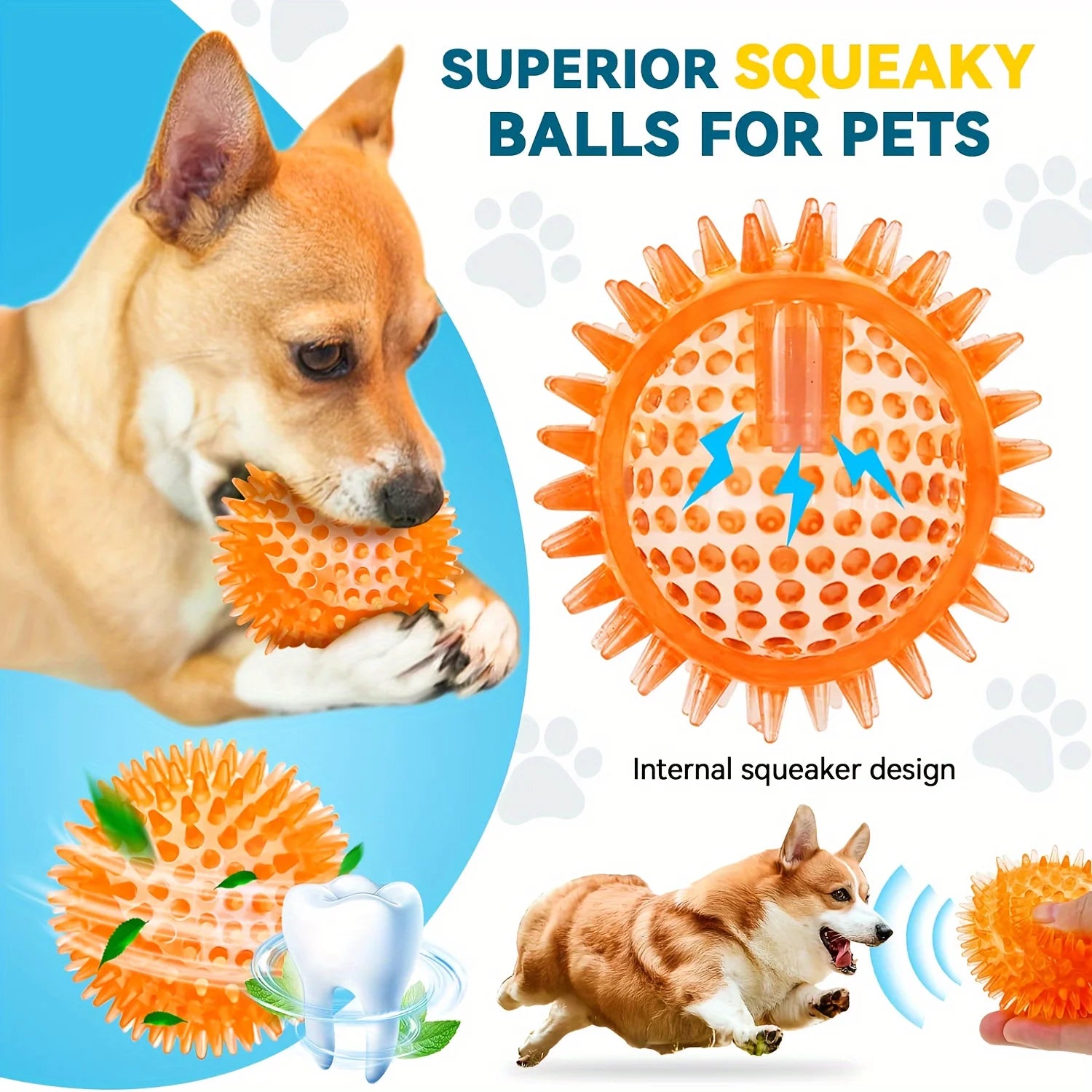 Large Spiky Dog Balls Dog Chew Toys for Aggressive Chewers Teething Puppies and Clean Teeth Interactive Squeaky Toy for Training