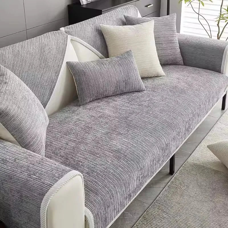 Anti-scratch Cat Sofa Cover Simple Striped Chenille Furniture Protector Couch Cover Machine Washable Cat Bed Mat Cat Products