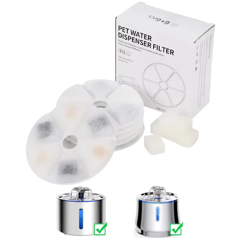 6-Packs Cat Water Fountain Filters Pet Water Dispenser Filter Replacement with Pet Fountain Carbon Filters