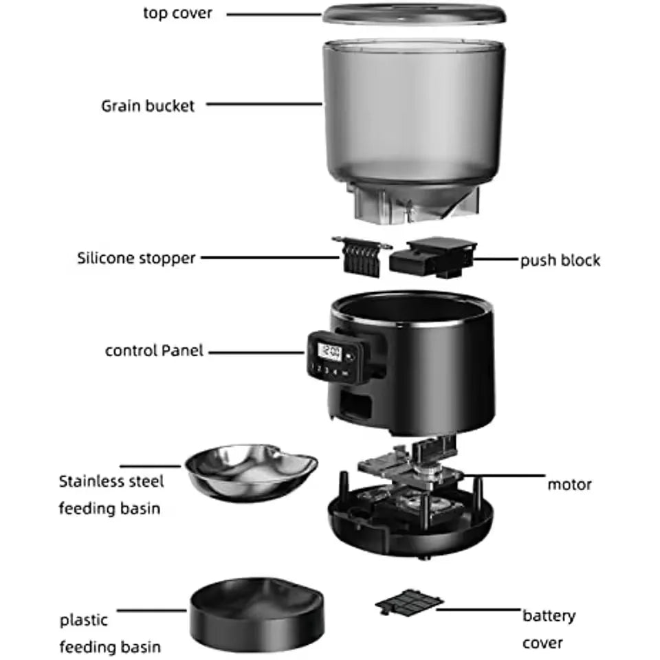 4L Automatic Cat Feeder Stainless Steel Smart WIFI APP Controlled with LCD Display and Time Setting Smart Pet Feeder