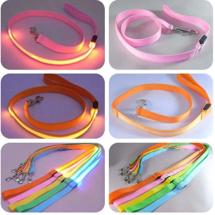 LED Light up Dog Leash Luminous Rope Lead Leash Dog Safety Flashing Glowing LED Dog Leash Collar Electronic Pet Accessories