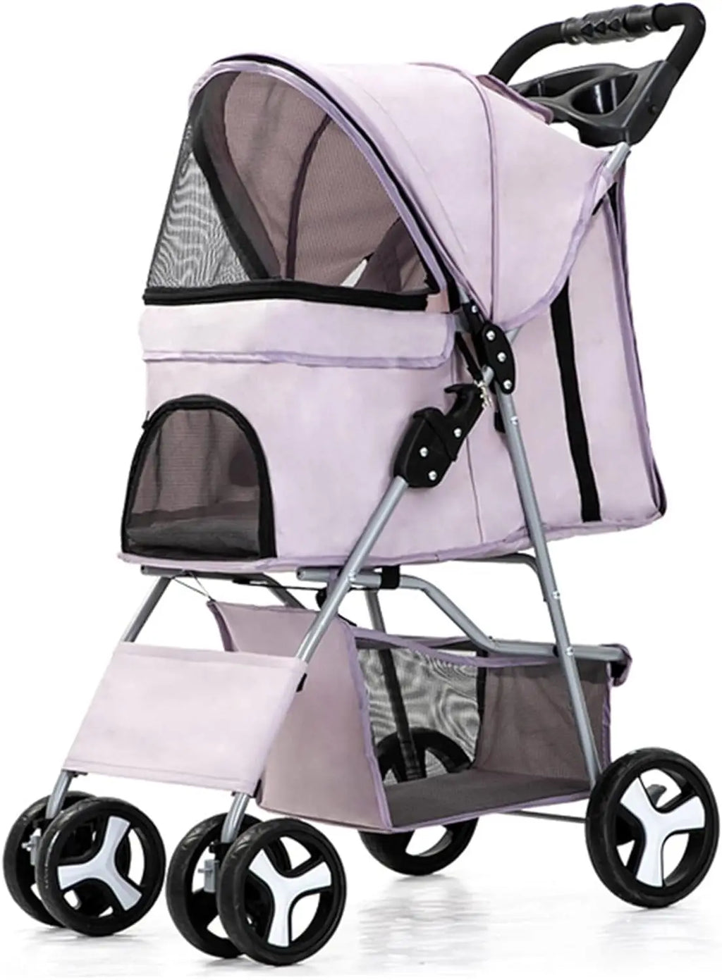 4 Wheels Pet Travel Trolley Cat Dog Jogger Stroller with Cup Holder and Storage Basket Pet Pushchair for Small Medium Cats Dogs