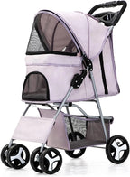 4 Wheels Pet Travel Trolley Cat Dog Jogger Stroller with Cup Holder and Storage Basket Pet Pushchair for Small Medium Cats Dogs