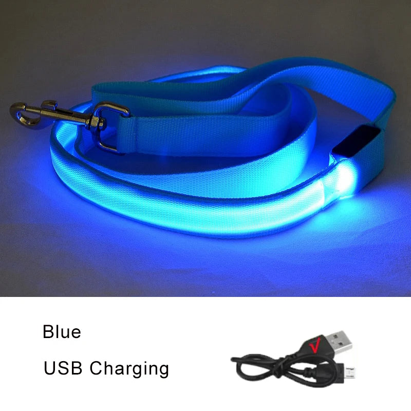LED Dog Leash Light up Dog Leash USB Rechargeable Solid Nylon Webbing Glow Safety Standard Pet Leash for Dog Products
