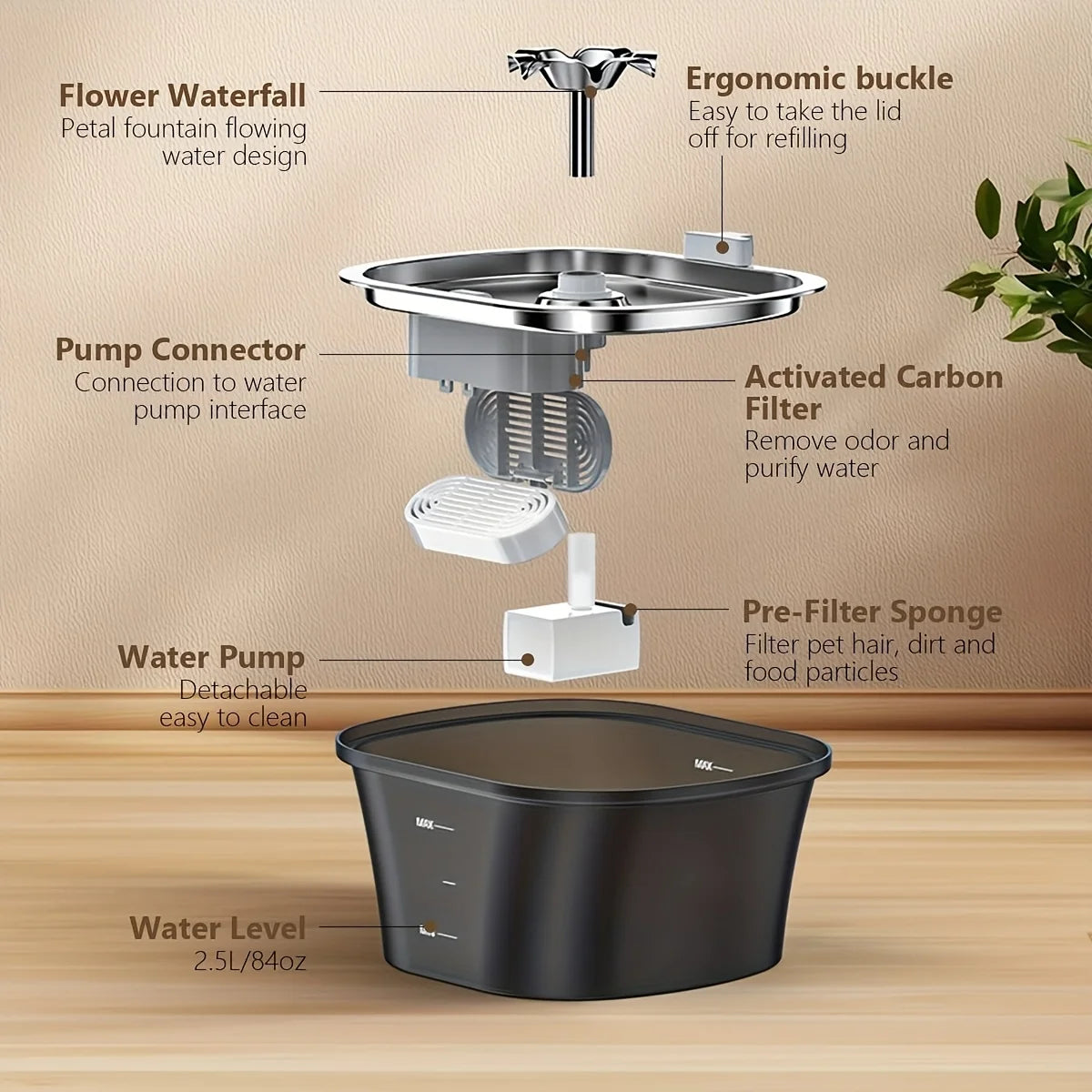 OEM 2.5L Automatic Cat Water Fountain Usb-Powered Silent Operation Smart Water Fountains for Cats Dogs Pet Manufacturer