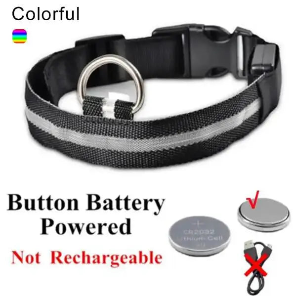 Nylon LED Pet Dog Collar Night Safety Flashing Glow in the Dark Dog Leash Dogs Luminous Collars Pet Supplies OEM Custom LOGO