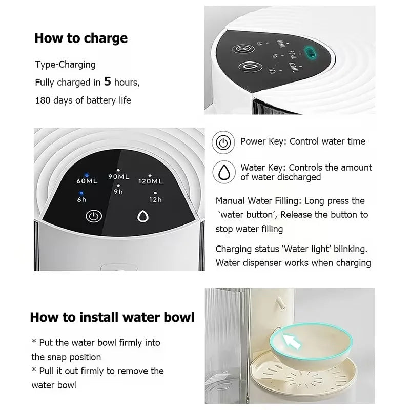 3L Automatic Cat Water Fountain Fresh and Waste Water Separation 2000mAh Wireless Dog Water Fountain Ultra Quiet No Need Filters