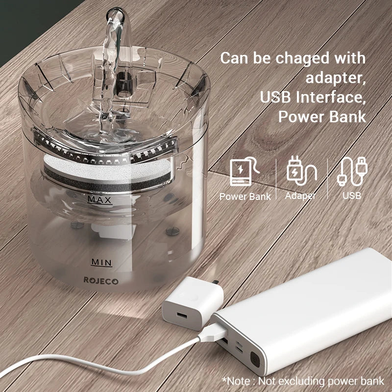 2L Portable Transparent Automatic Pet Water Dispenser Smart Cat Water Fountain Sensor Eco-Friendly Plastic Ultra Silent Charge