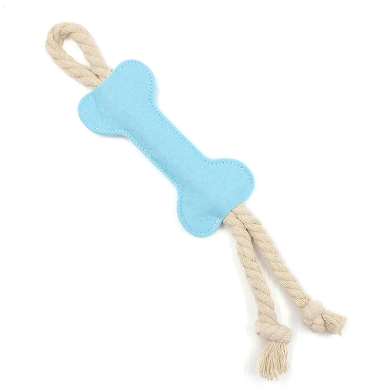 Puppy Dog Chew Toy Bone Shape Felt Material Tearing Rope Knot Interactive Teeth Cleaning and Pet Training Tool