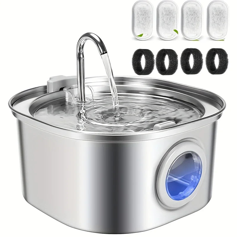 3.2L/108oz Automatic Cat Water Fountain Stainless Steel Pet Water Dispenser Cat Fountain Pet Water Fountain with 4 Filters