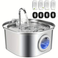 3.2L/108oz Automatic Cat Water Fountain Stainless Steel Pet Water Dispenser Cat Fountain Pet Water Fountain with 4 Filters