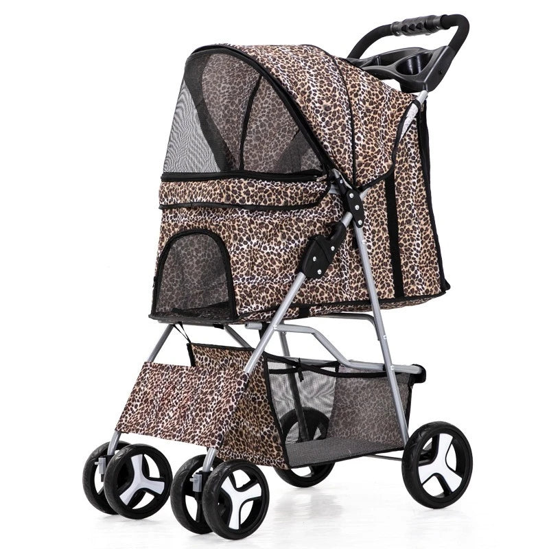 4 Wheels Pet Travel Trolley Cat Dog Jogger Stroller with Cup Holder and Storage Basket Pet Pushchair for Small Medium Cats Dogs