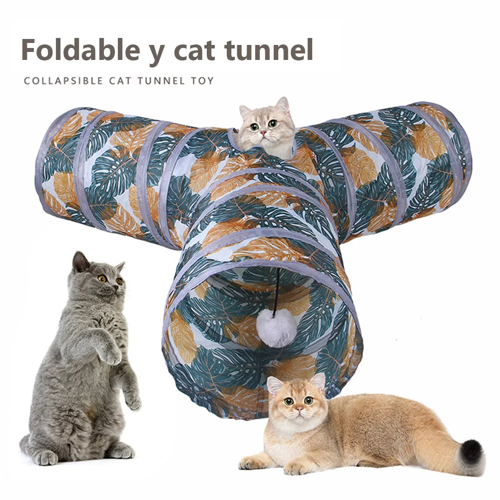 Print Cat Tunnel Tube Collapsible Foldable Cat Kitten Rabbit Play Tunnel Toys Training Interactive Funny Pet Supplies 2/3/4 Ways