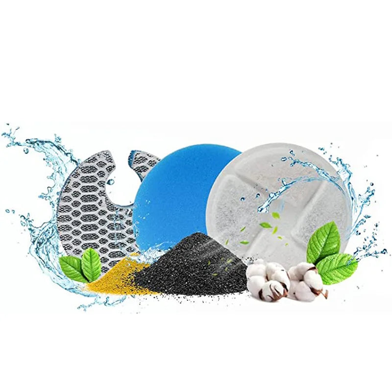 Automatic Cat & Dog Water Dispenser Filters Replacement Pet Fountain Filters with Rounded Bowls Charge Power Source