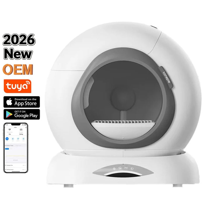 2026 New Tonepie Ti + M 65L Plastic Automatic Cat Litter Box Smart APP Control Semi-Enclosed Self Cleaning Litter Box OEM