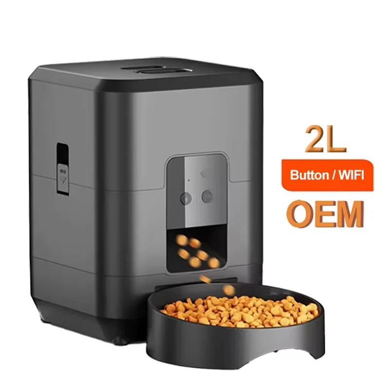 OEM 2L Button/WIFI Control Smart Pet Feeder Automatic Cat Feeder Cat Dog Dry Food Dispenser Timed Button Pet Feeder Manufacturer