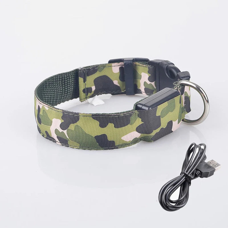 USB Rechargeable Dog Collar Light Luminous Flashing Glowing Bright Nylon Electronic Pet Reflective LED Dog Collar Night Safety
