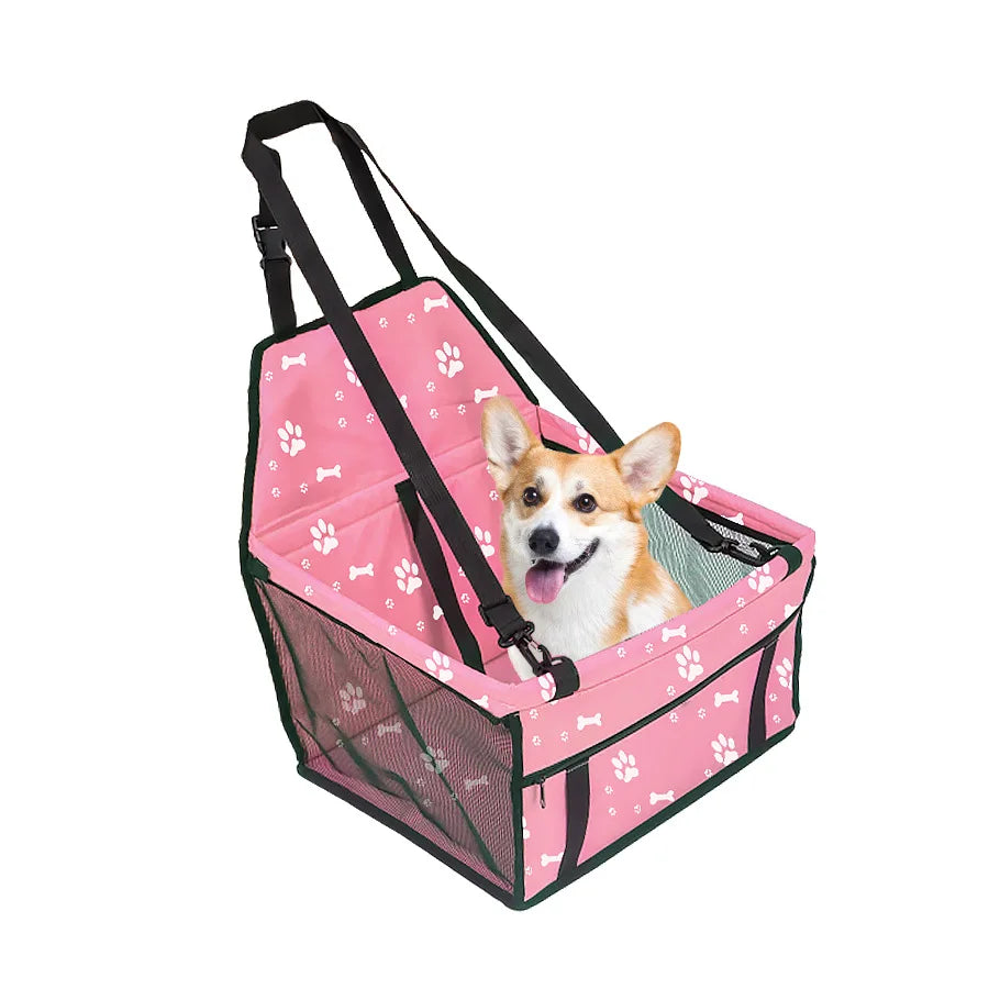Folding Dog Car Seat Travel Booster Seat Safety Belt Washable Breathable Double-Sided Cushion Storage Pocket Summer Pet
