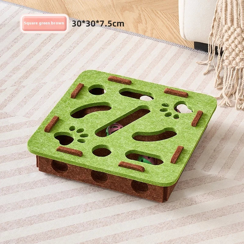 Cat Puzzle Toy Soft Felt Intelligence Mind Game Track Balls Interactive Kitten Toy Puzzle Box for Indoor Cats