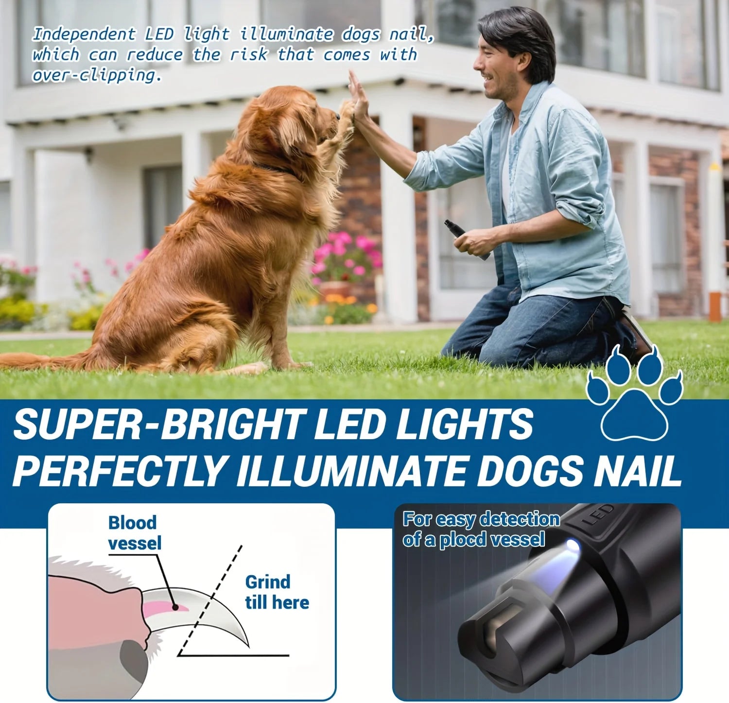 Pet Nail Grinder Low Noise & Vibration LED Rechargeable Dog Claw Care Tool for All Breeds Plastic Pet Smart Dog Nail Grinder