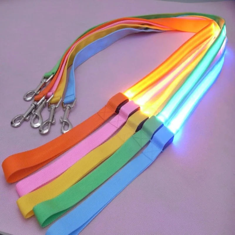 LED Light up Dog Leash Luminous Rope Lead Leash Dog Safety Flashing Glowing LED Dog Leash Collar Electronic Pet Accessories