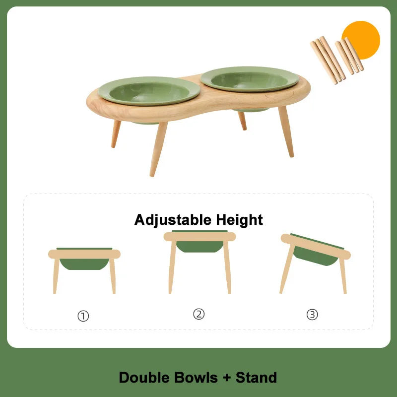 Ceramic Cat Bowl with Wood Stand High Shelf Tableware Set Puppy Double Food Bowls Small Dog Water Bowl Cat Feeder Pet Supplies