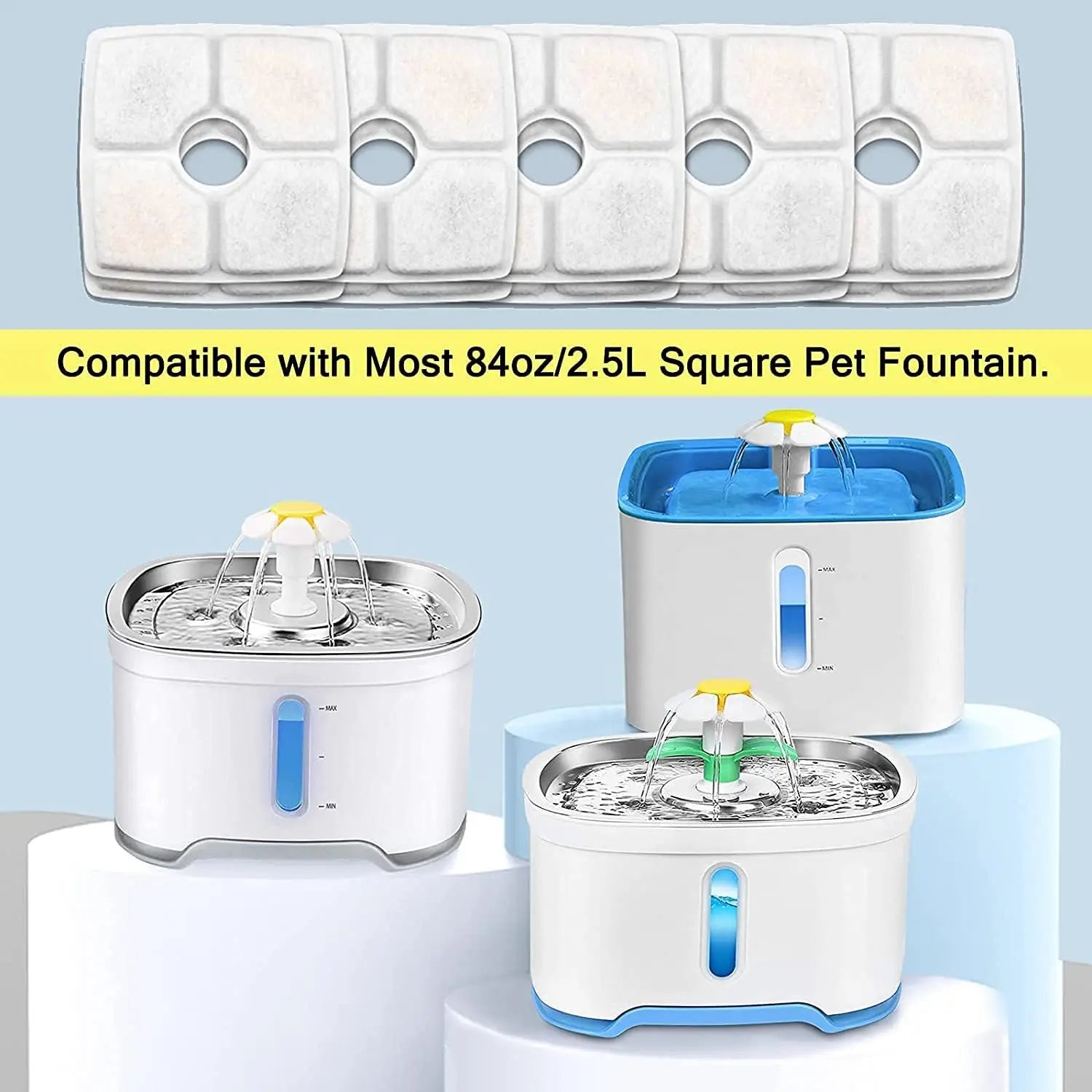 12-Pack Automatic Cat Water Fountain Filters 81oz/2.4L Pet Fountains 3 Filtration Systems Replacement Bowls 2.4L Cat Pet