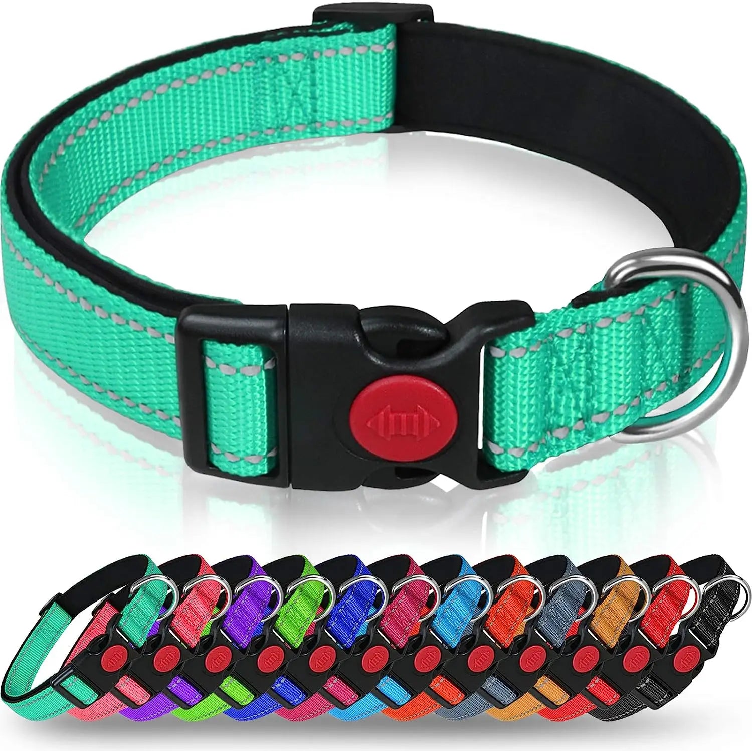Reflective Personalized Dog Collar with Safety Locking Buckle Adjustable Nylon for Dogs-OEM Custom Logo