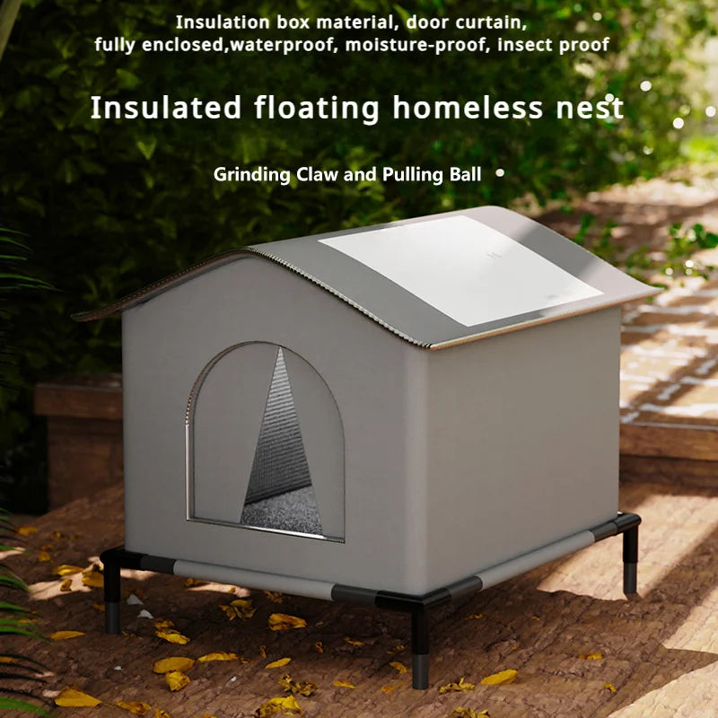 Winter Outdoor Cat House Waterproof and Cold-Resistant Spacious Enclosed Tent with Warm Mat and Foldable Oxford Fabric