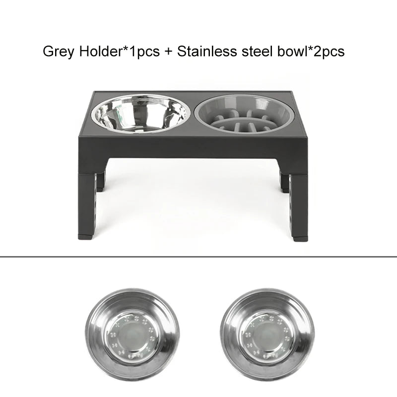 Elevated Dog Bowls with Slow Feeder Dog Bowl Stainless Steel Bowls Adjustable Pet Feeder Stand for Large Medium Dog Products