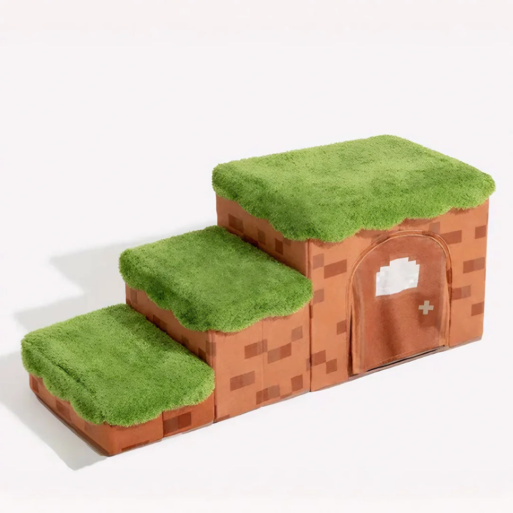 Luxury Retro Pixel 3-Step 2-Step Foldable Dog Steps Handcrafted Non-slip PawGame Blocky Design with Storage for Small Dogs Cats