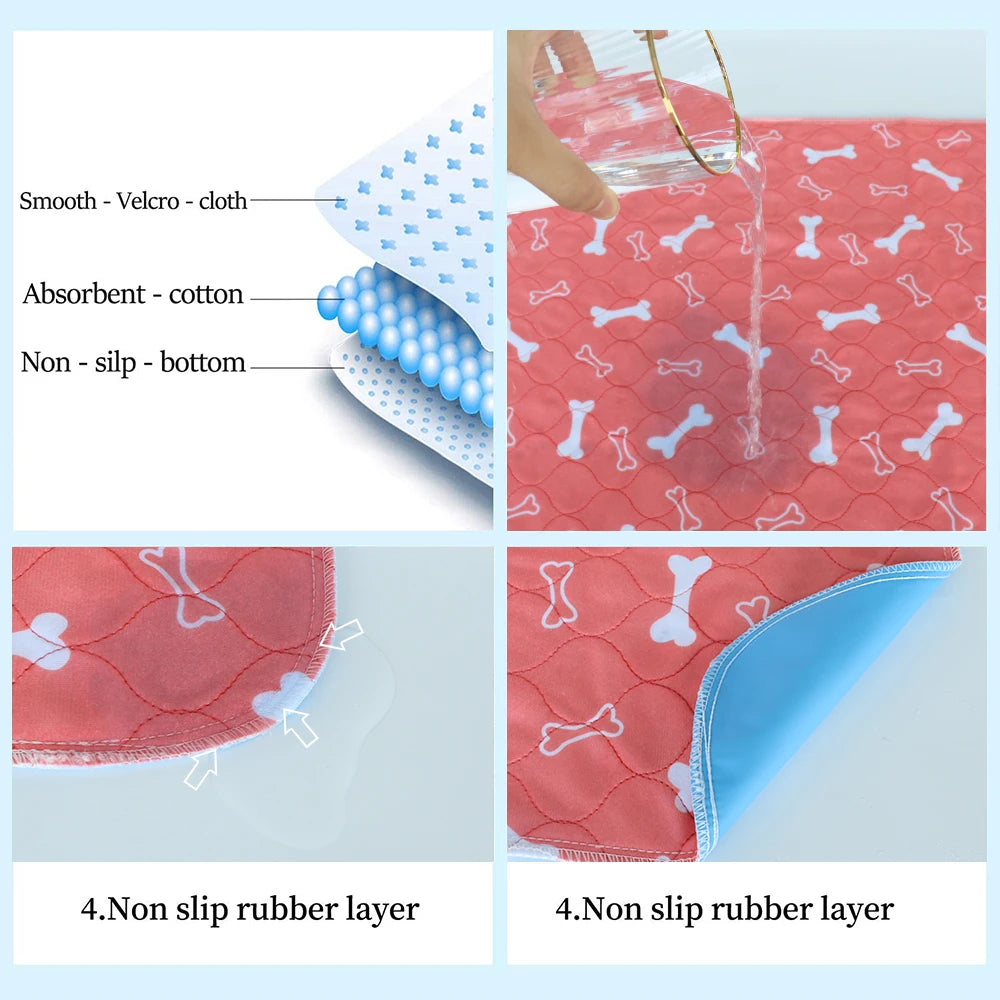 Reusable Pet Urine Pad Washable Dog Cat Diaper Mat 3 Layer Absorbent Dogs Diapers Pads Bone Paw Print for Sofa Bed Floor