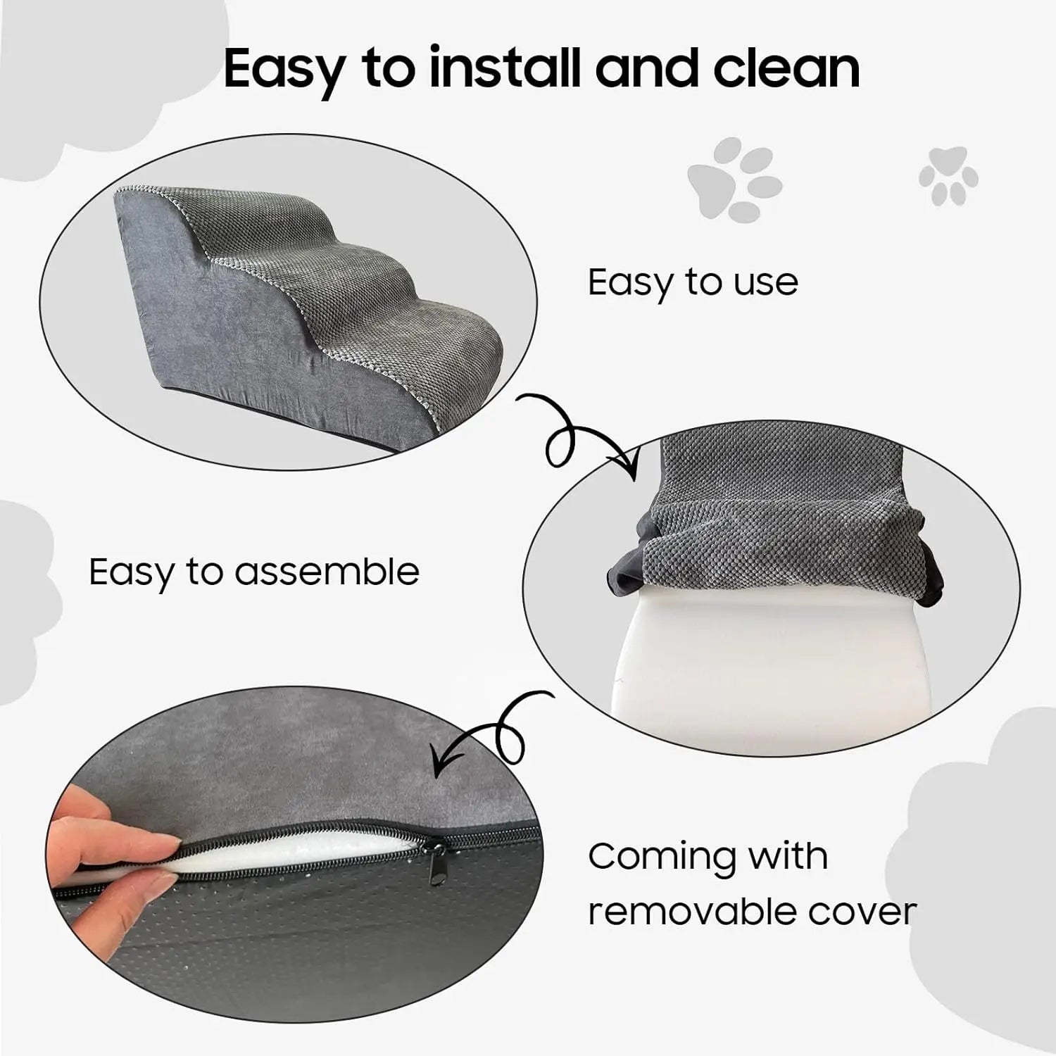 Custom Pet Stairs for Small Dogs and Cats Comfortable Curved Design with Waterproof Cover High-Density Foam Steps for Bed Sofa
