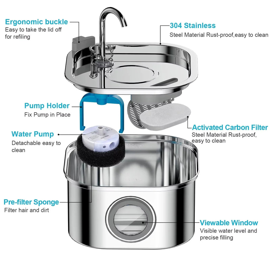 VOFORD OEM 3.2L Automatic Cat Water Fountain Pet Water Fountain Stainless Steel Pet Water Dispenser Cat Fountain Manufacturer