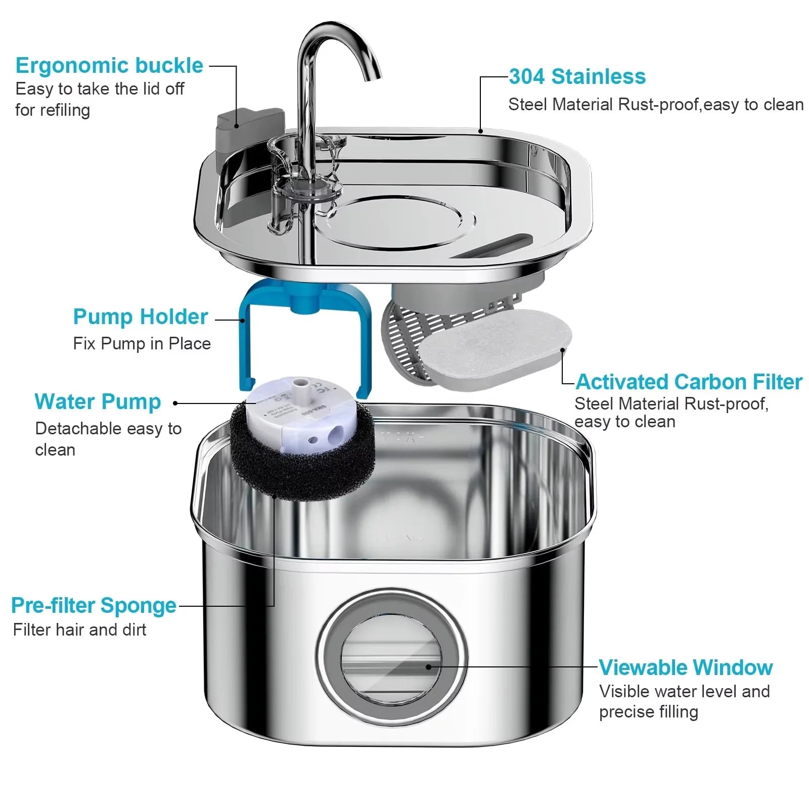 VOFORD OEM 3.2L Automatic Cat Water Fountain Pet Water Fountain Stainless Steel Pet Water Dispenser Cat Fountain Manufacturer