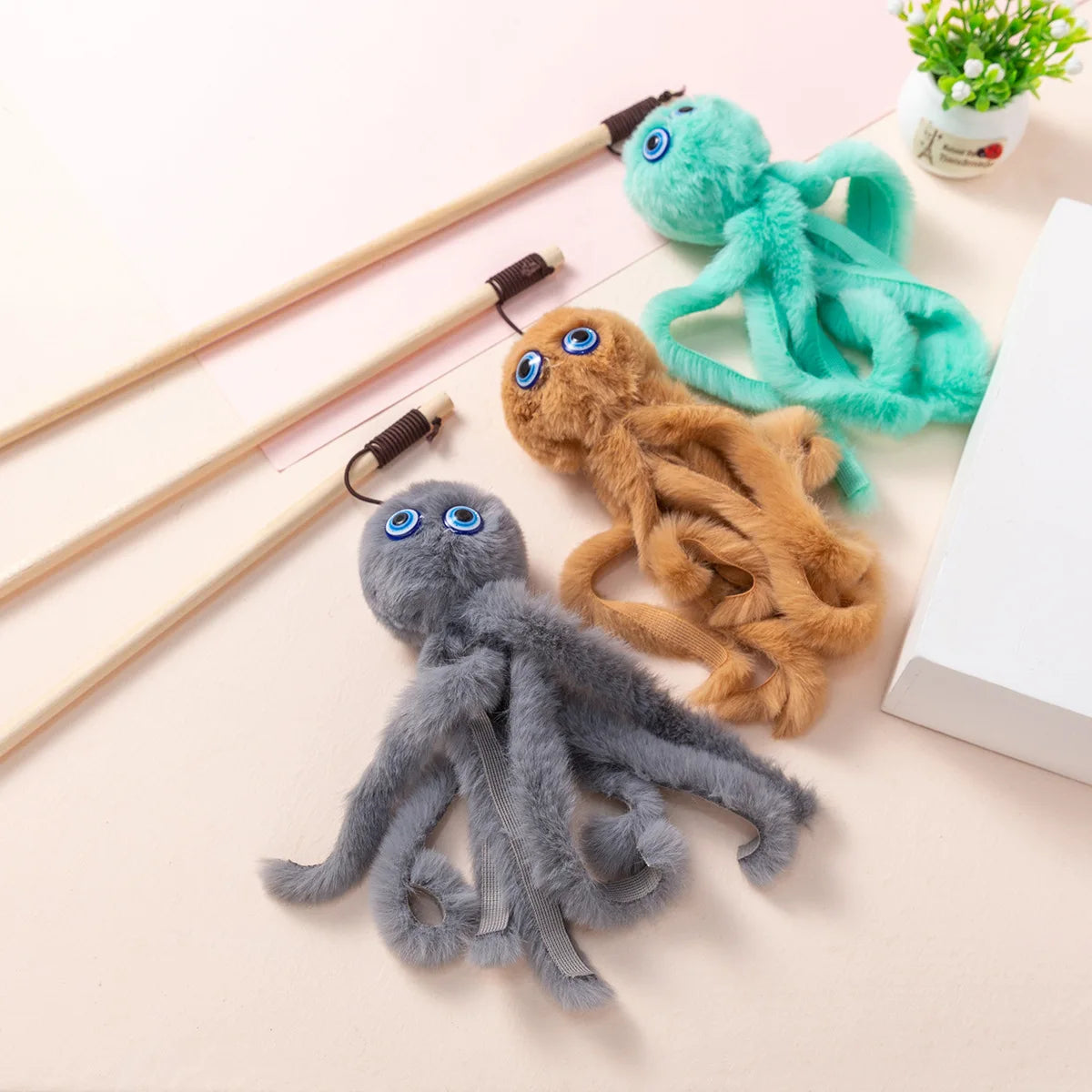 Kitten Play Interactive Cat Toys Cat Teaser Wand Fun Pet Plush Octopus Pole Cute Fun Toys Cat Supplies