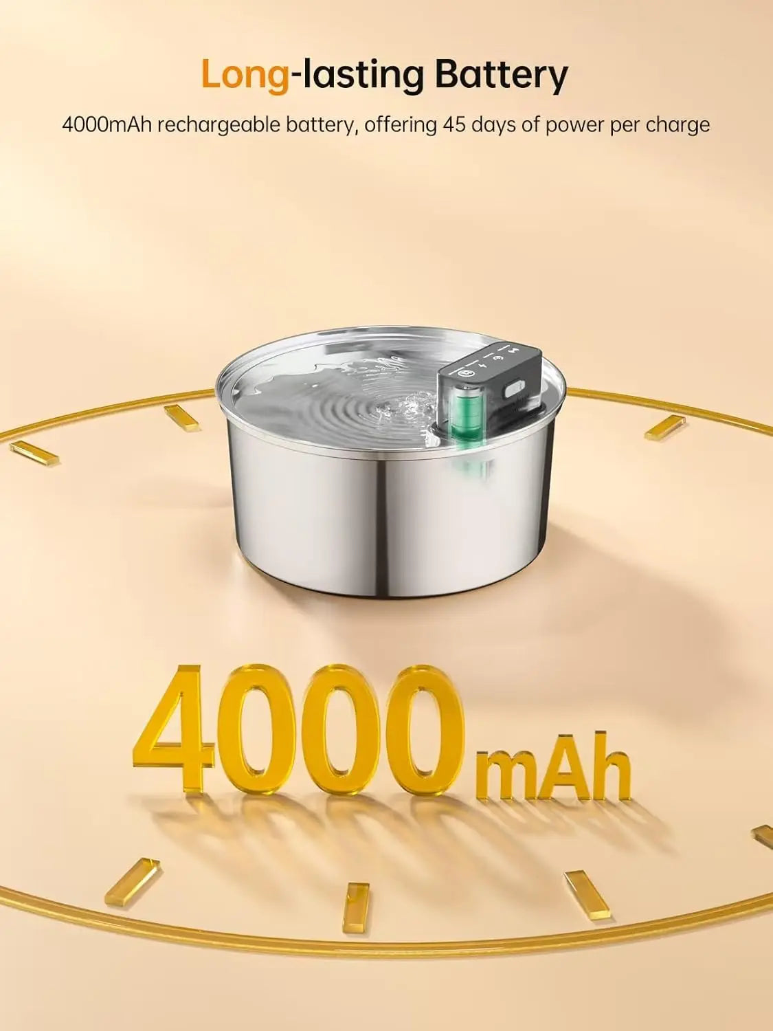 ODM OEM Wireless Stainless Steel Cat Water Fountain Portable 3.2L Automatic Water Dispenser with 4000mAh Battery and Sensor