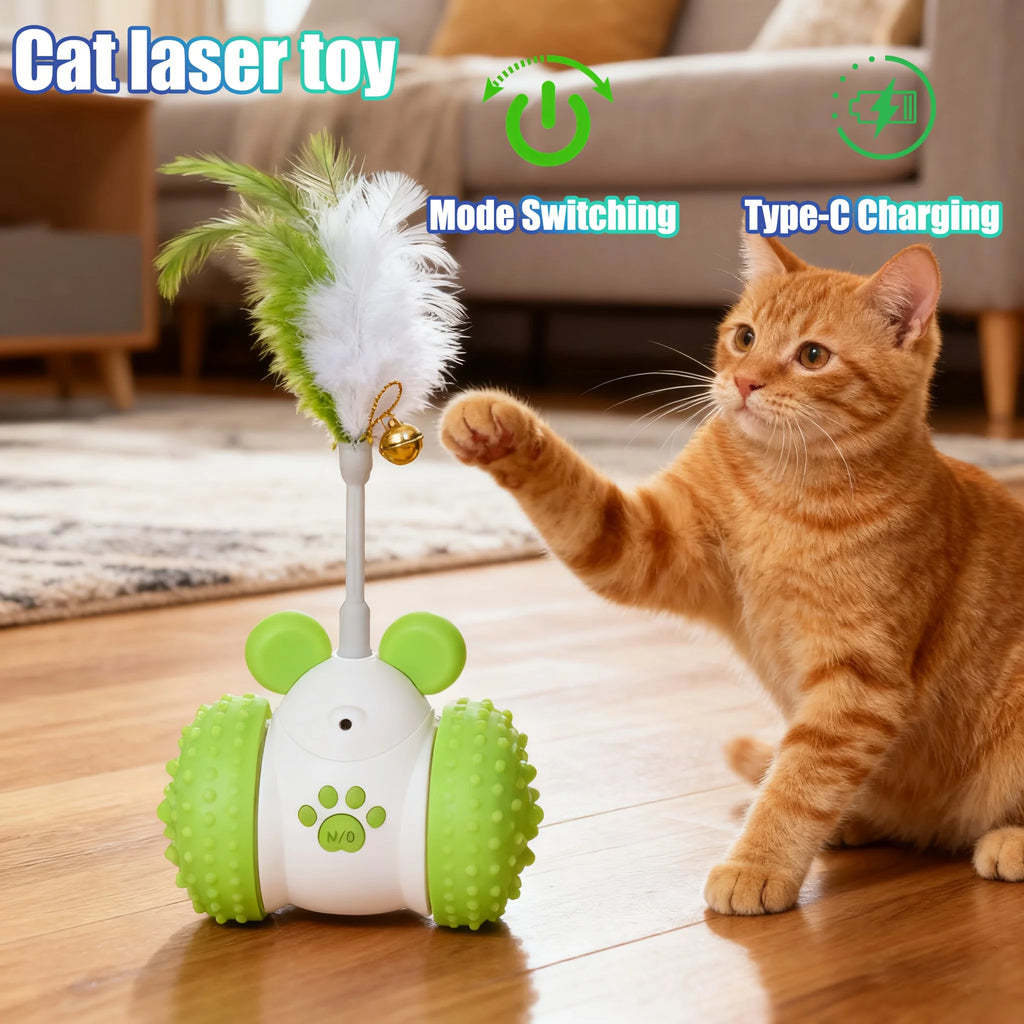 Automatic Cat Laser Toy with Feather Laser Pointer 2 in 1 Interactive Cat Toy with 2 Modes Long Lasting Battery Life USB C