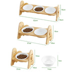 Raised Pet Ceramic Dog Bowl Adjustable Elevated Stand Bowls Neck Care Feeder for Dog Cat Food and Water Wood Ceramic Cat Bowls
