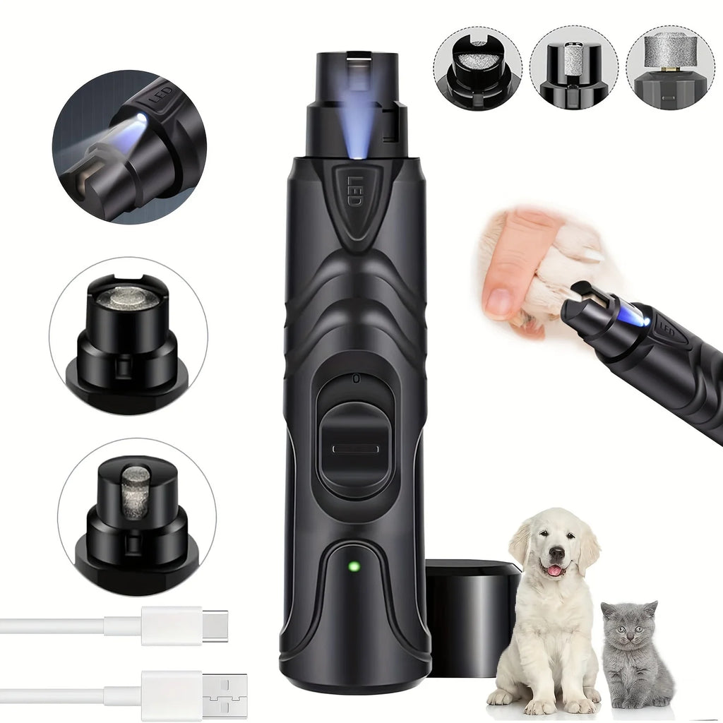 Pet Nail Grinder Low Noise & Vibration LED Rechargeable Dog Claw Care Tool for All Breeds Plastic Pet Smart Dog Nail Grinder