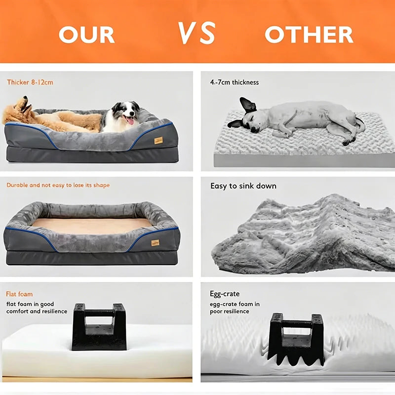 Large Orthopedic Dog Bed Memory Foam Pet Sofa Couch Waterproof Elevated Cushion Warm Puppy Bolster Couch Removable Cover