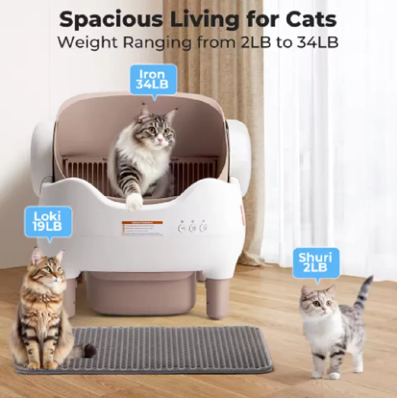Automatic Cat Litter Box Large Space Smart Tray Self-cleaning Cats Litter Tray Open-top Odor Eliminator APP Control Cat Toilet