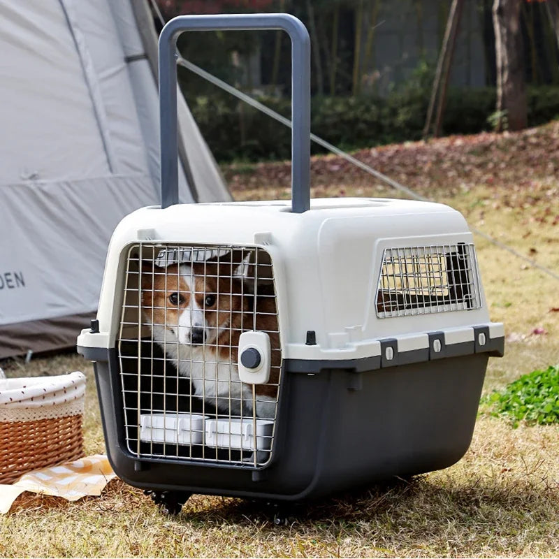 Luxury Large Pet Trolley Case Portable Plastic Dog Carrier Flight Crate with Large Capacity for Travel Cage