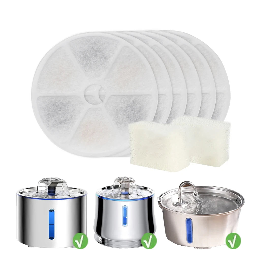 6PCS/Pack Pet Water Fountain Filters Replacement Cat Water Fountain Filters Pet Water Dispenser Filters with Sponges for Cat