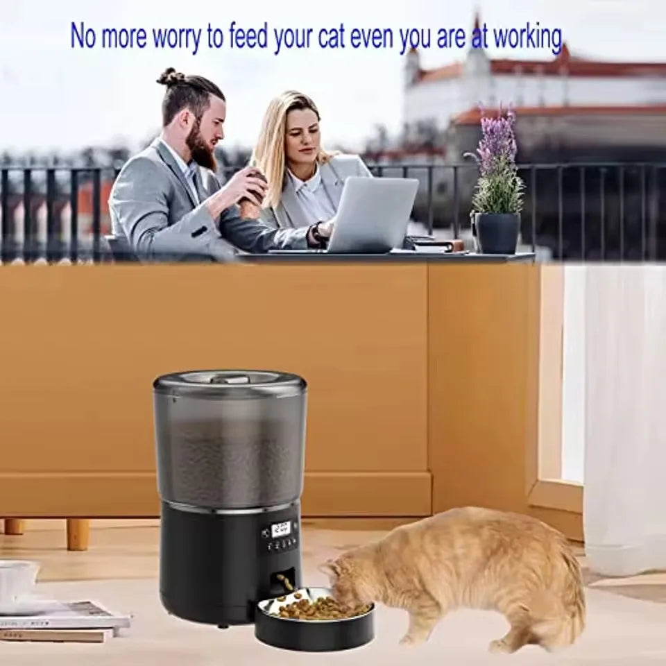 4L Automatic Cat Feeder Stainless Steel Smart WIFI APP Controlled with LCD Display and Time Setting Smart Pet Feeder