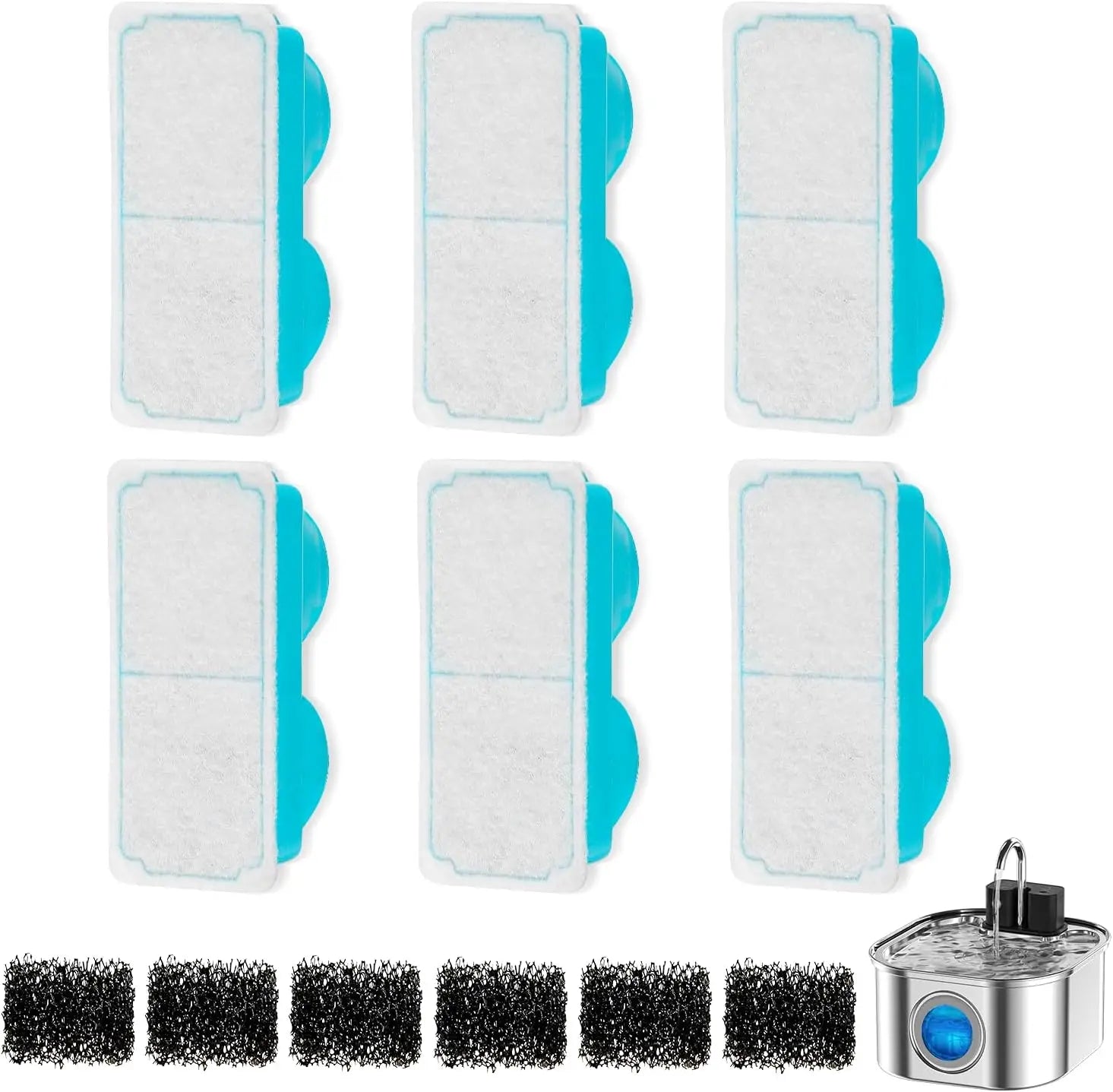 6pcs Cat Water Fountain Filters for 108oz/3.2L Wireless Cat Water Fountain Battery Operated Stainless Steel Pet Fountain